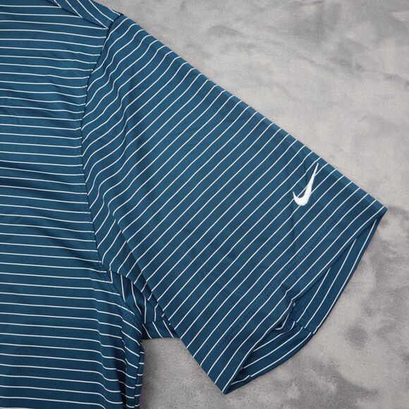 Nike Golf Polo Shirt Mens XL Blue Striped Stretch Lightweight Hike Fish - Picture 7 of 16